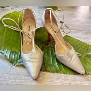 Manolo Blahnik Silver Ankle Strap Heels